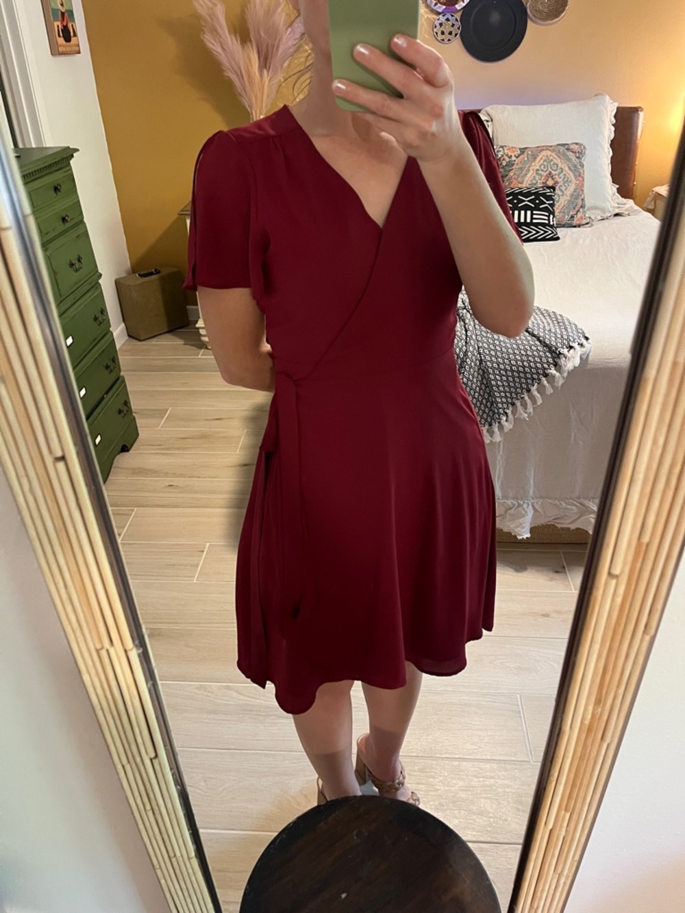 Lulu's Burgundy Short Sleeve Wrap Dress